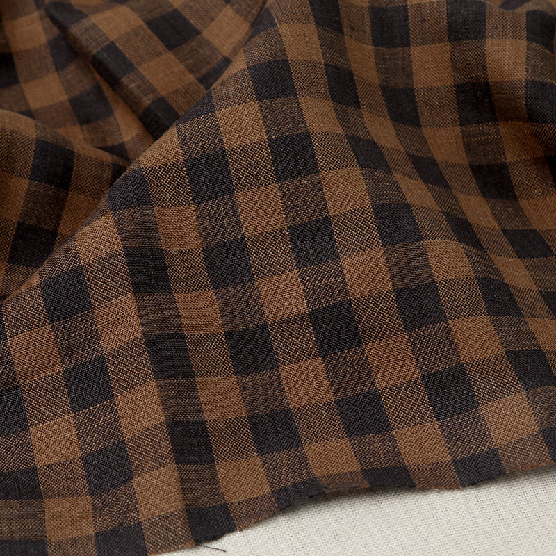 6633#经典纯亚麻格子布 男女通勤时尚面料 春夏百搭款亚麻布料