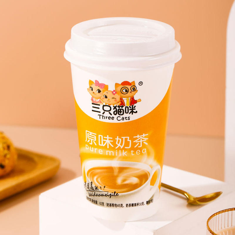 源头工厂三只猫咪原味杯装奶茶 网红速溶固体饮料30杯装奶茶批发