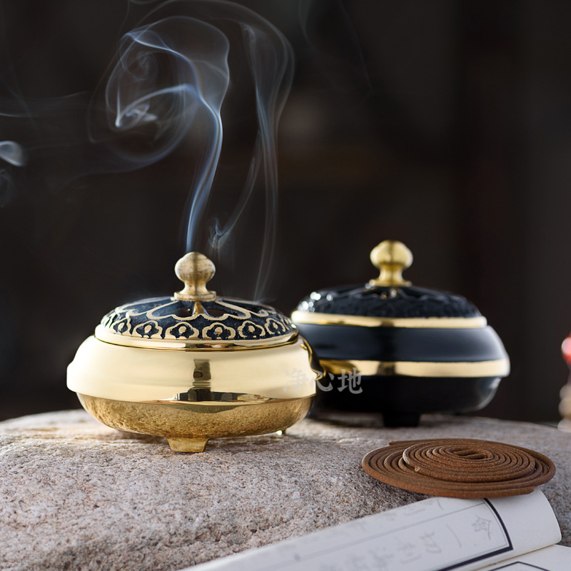 台湾金色莲花铜香炉 家用熏香炉 佛具檀香炉居室盘香炉-阿里巴巴