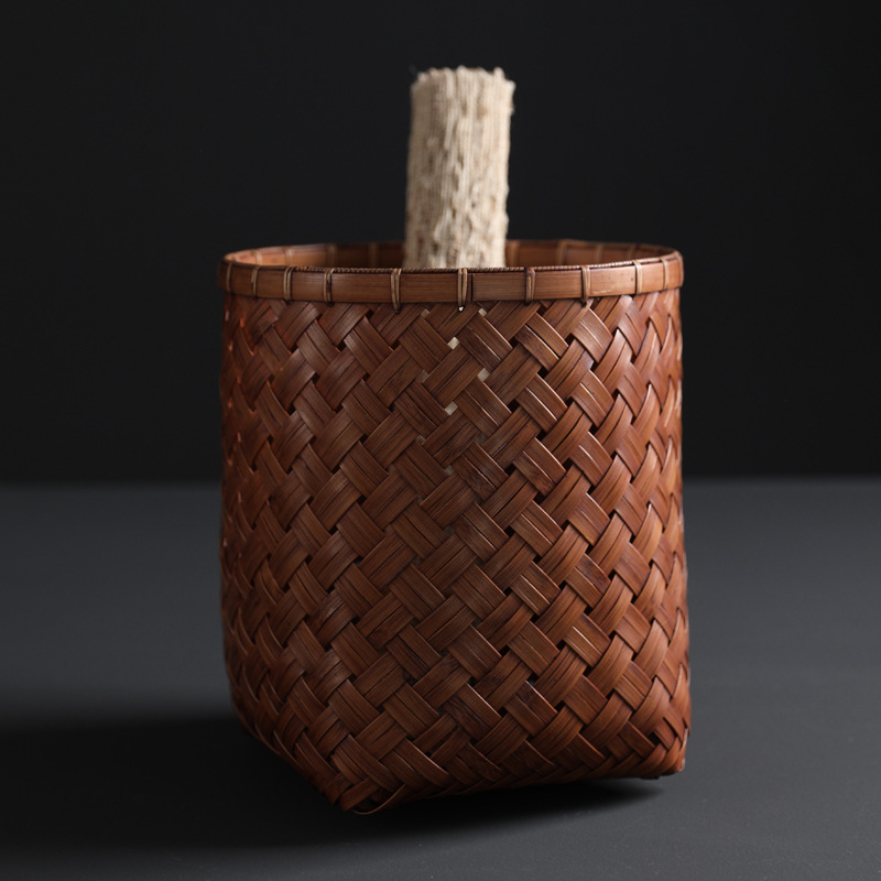 竹编收纳篮大漆纸篓书房垃圾桶画卷花器插花竹筐箩筐家用老竹手工