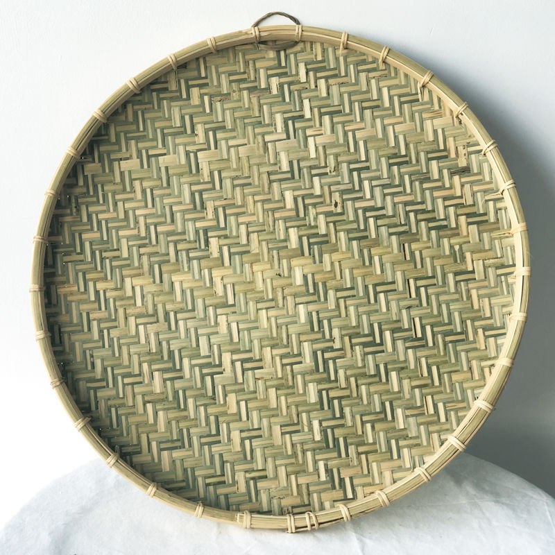 簸箕编织竹皮晾晒竹制品圆形无孔竹竹匾托盘幼儿园绘画装饰框竹编