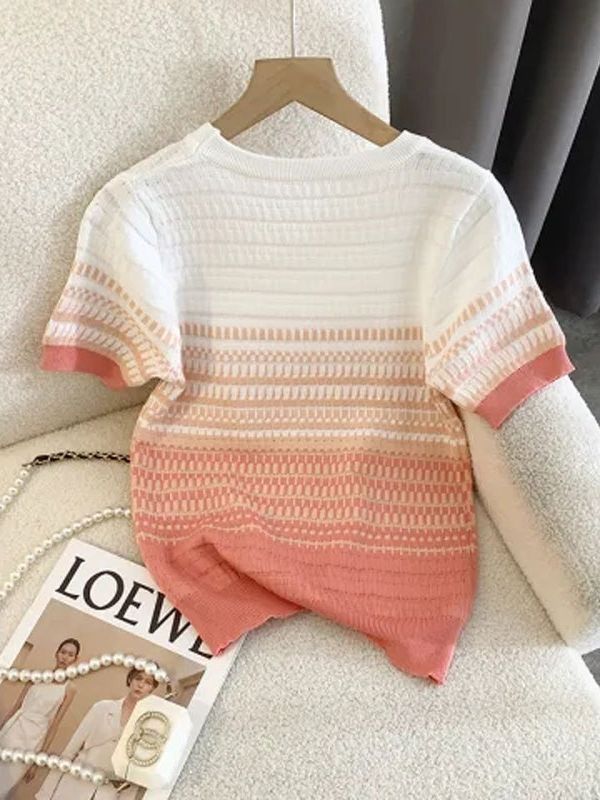 Fashionable and Beautiful Knitwear Women's Loose Casual Beautiful Top 2023 Dongdaemun Short Sleeve Wool T-shirt