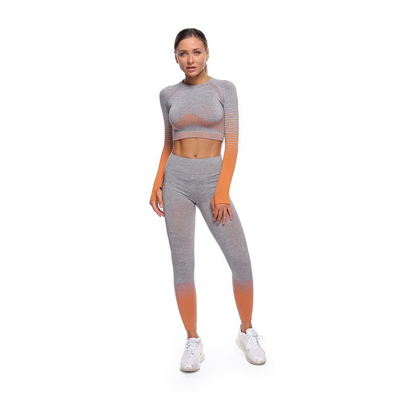 European and American Large Size Quick-Drying Seamless Yoga Suit Women's Long-Sleeved Yoga Clothes Sports Top Lulu Yoga Pants Trousers