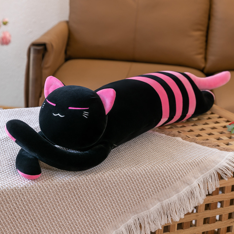 Cute Stripes Cat Doll Plush Toy Pillow Foreign Trade Wholesale Black Stripes Cat Doll Bed to Sleep with Pillow