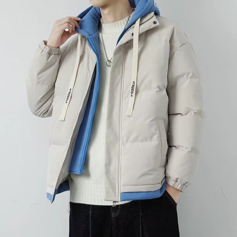 2023 New Short Jinjiang Cotton-Padded Coat Men's Young Winter Thickened Fashion Brand Ins down Cotton-Padded Coat Fake Two-Pieces Coats