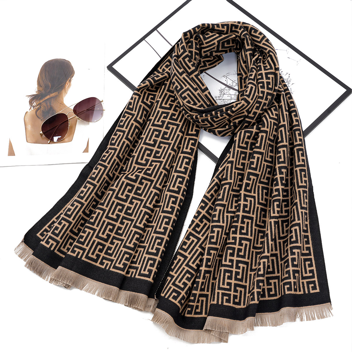 Cross-Border Cashmere-like New Autumn and Winter Back Pattern Shawl Women's Fashionable Long Jacquard Scarf Thickened Warm Scarf