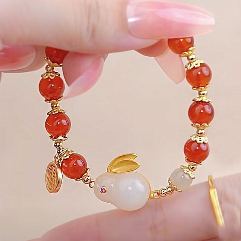 New Chinese Style Longevity Lock Jade Hare Bracelet Women's Ins Good-looking Students Bracelet Girlfriends Ancient Style Birthday Niche Gift