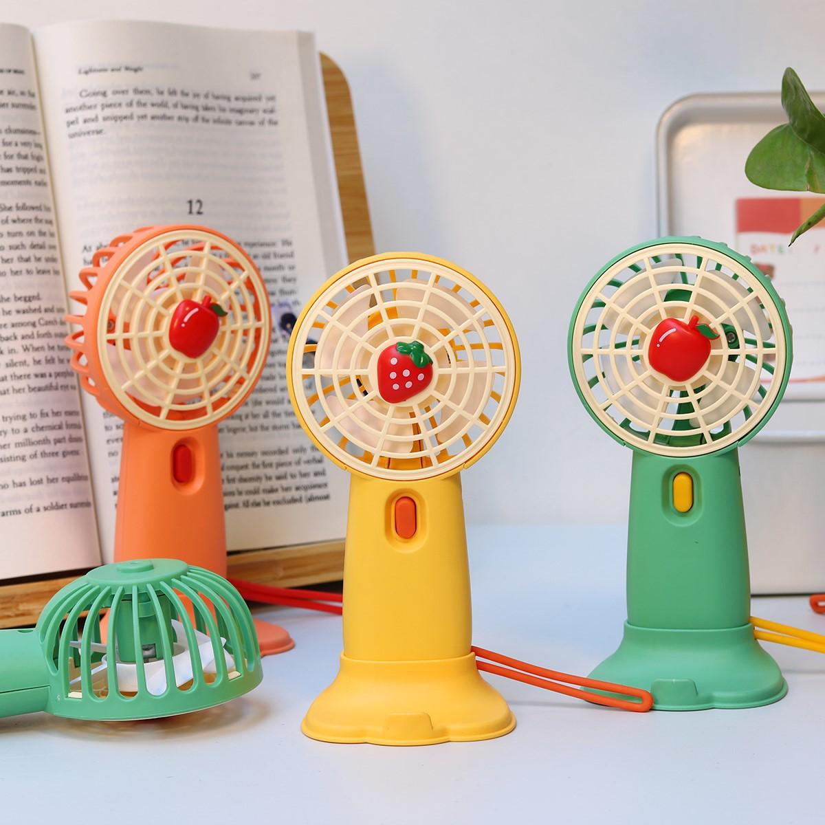 简约水果手持usb充电风扇 带提绳 户外便携桌面手机支架迷你风扇