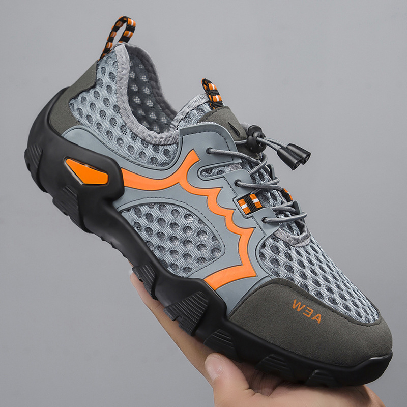 Men's Shoes Mesh Shoes Summer New Breathable Hollow out Upstream Shoes Outdoor Sport Climbing Fishing plus Size Non-Slip Mesh