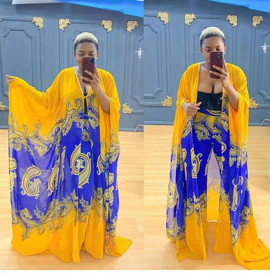 African Cross-Border AliExpress Amazon New Chiffon Printed plus Size Stretch Trousers Long Skirt Two-Piece Set