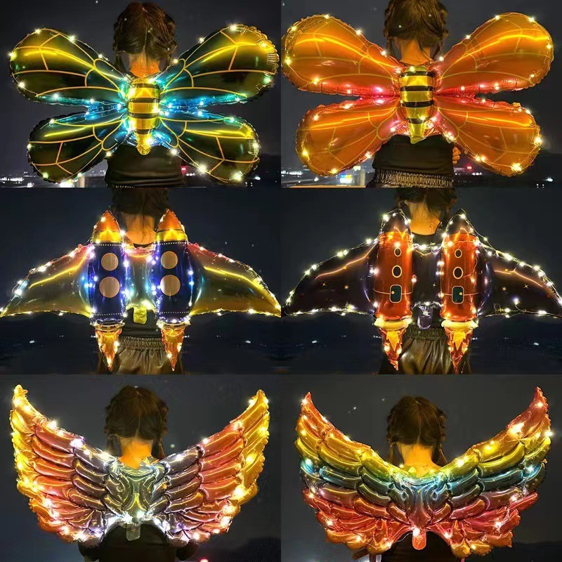 New Glowing Wings Balloon Rocket Bee Angel Wings Stall Hot Selling Source of Goods Children's Luminous Toys Wholesale