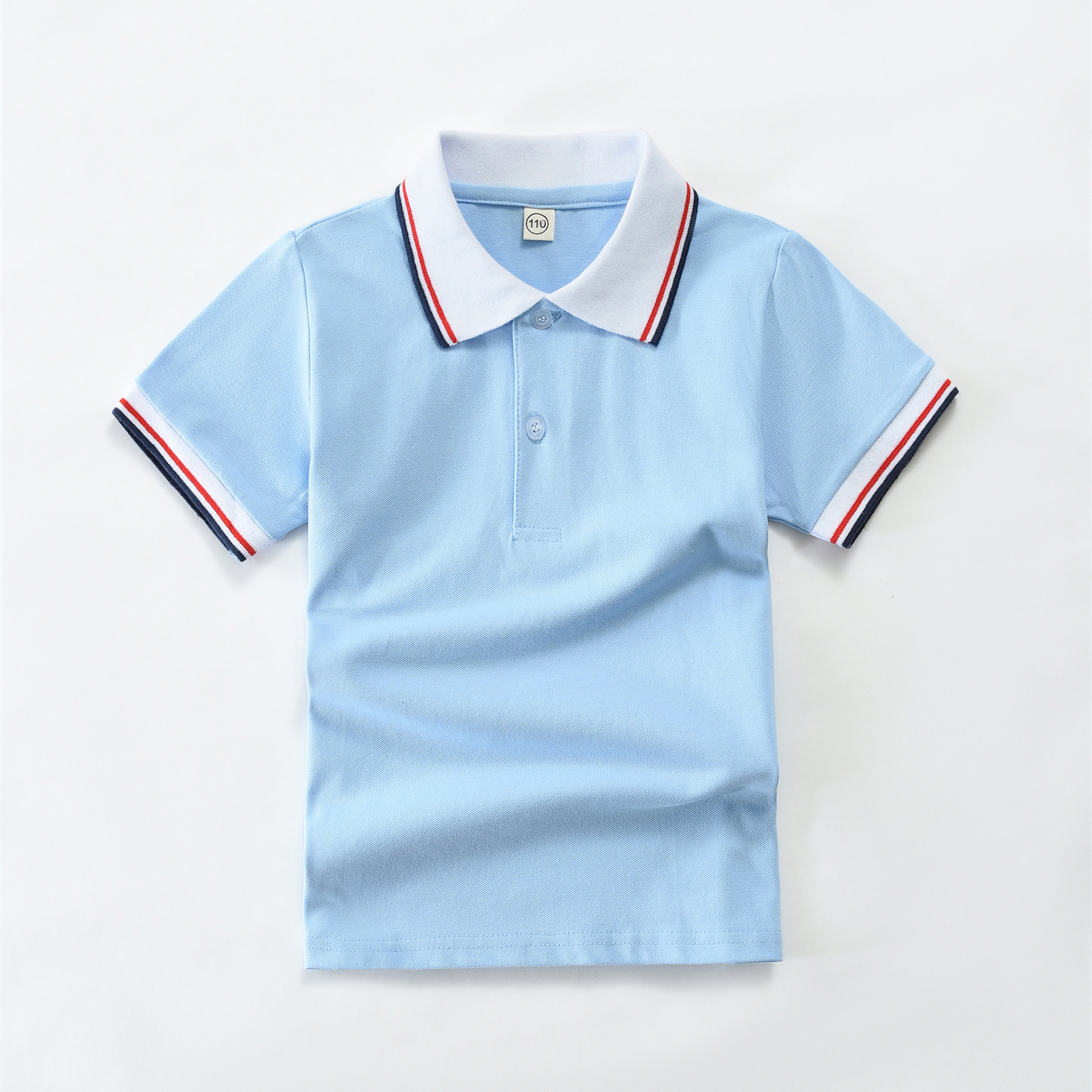 儿童短袖t恤kids polo衫夏季小中学校服园服纯棉白色蓝色100