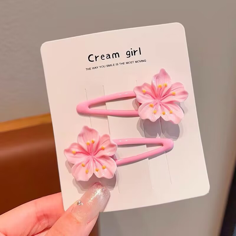 Spring Korean Style Cherry Blossom Children Do Not Hurt Hair Hairpin Pink Cute Girl Hairpin Flower Hair Rope Girl Leather Case