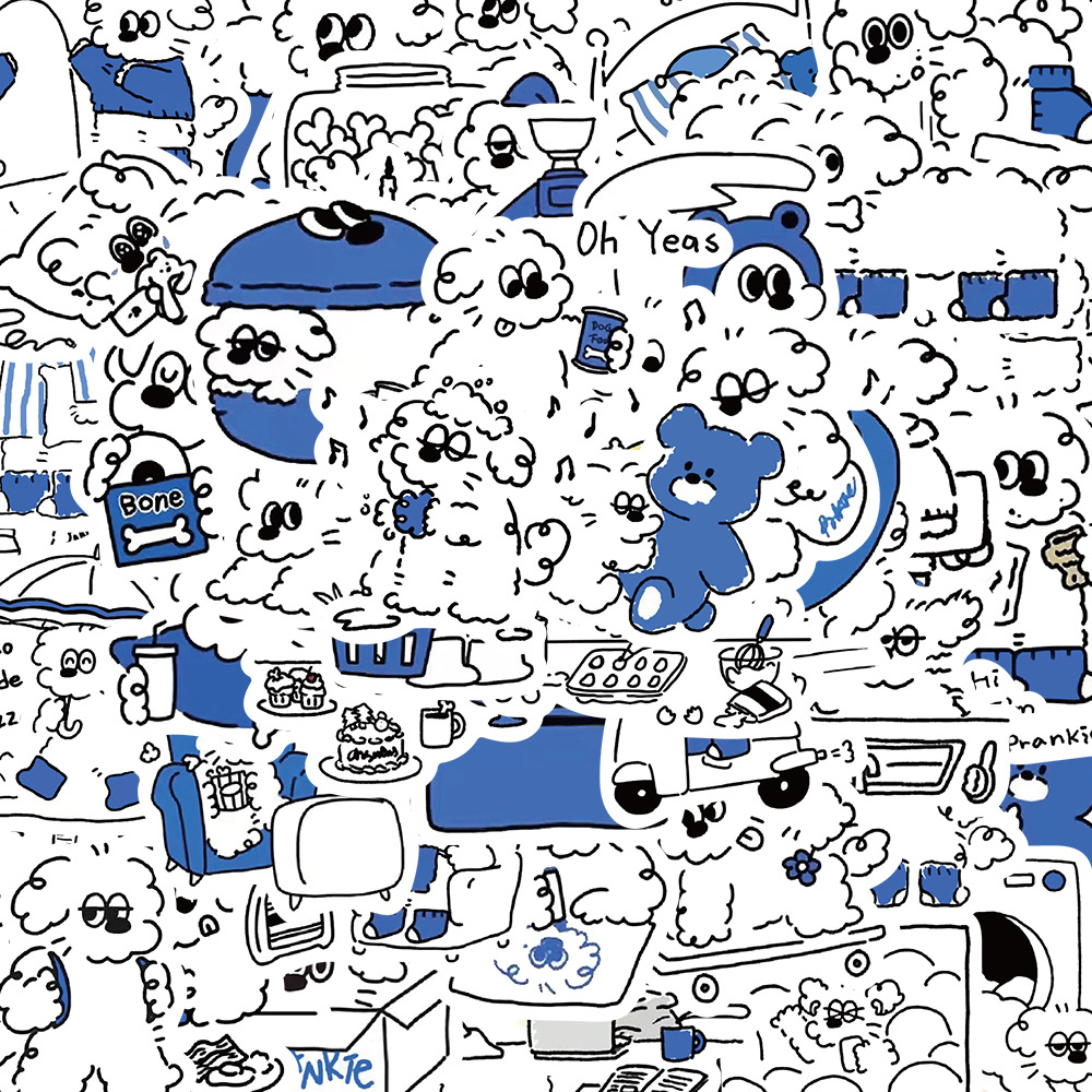 65张可爱卡通淘气小狗贴纸手机壳手账本电脑ipad装饰防水diy贴画