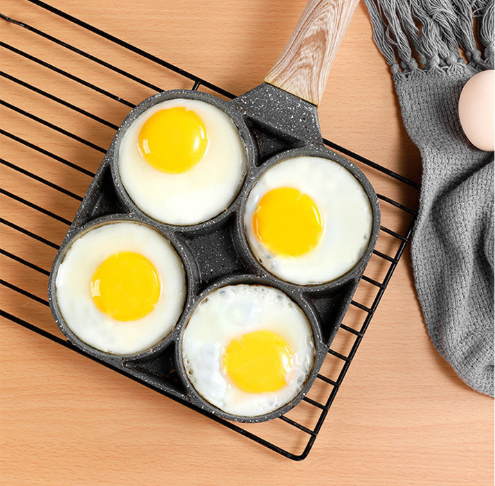 Cross-Border New Medical Stone Four-Hole Egg Frying Pan Flat Non-Stick Egg Dumpling Pan Breakfast Egg Hamburger Frying Pan Kitchen