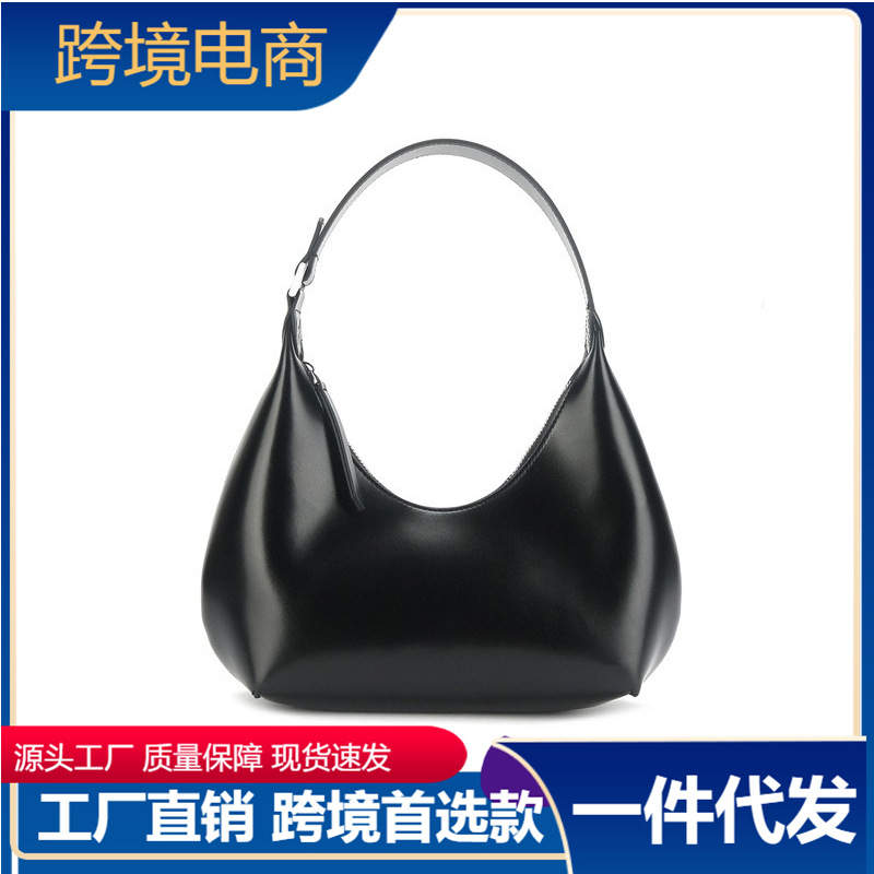 crescent armpit shoulder portable cowhide bag 2024 spring new trendy korean genuine leather moon women‘s bag solid color