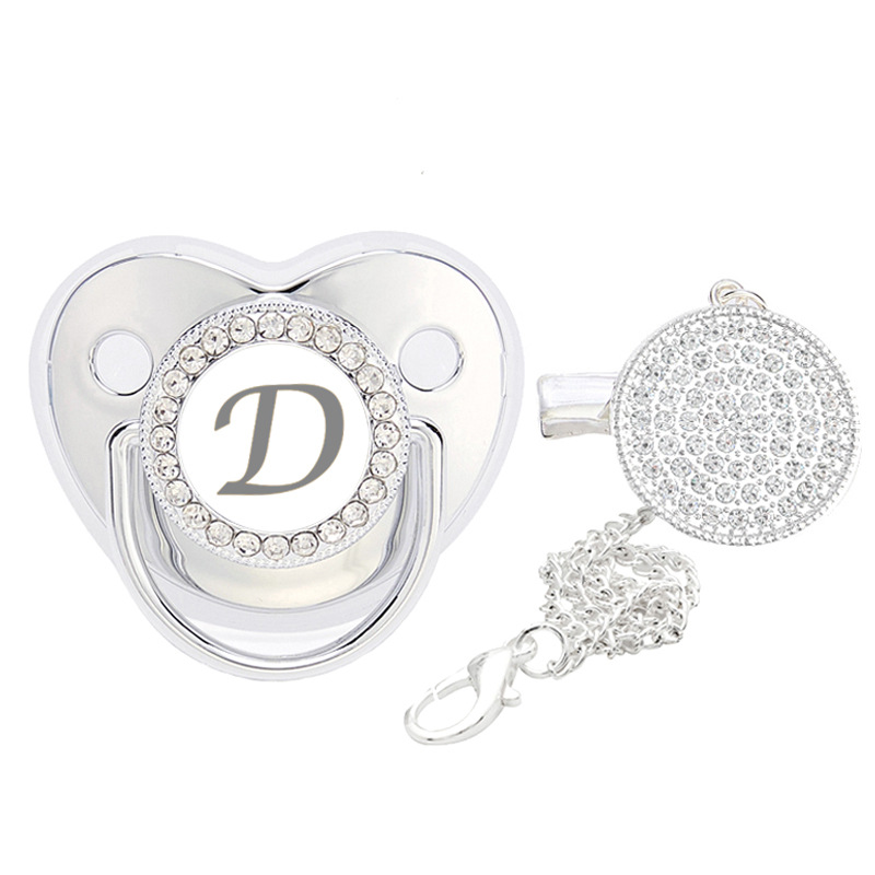 Factory Direct Sale Children's Diamond Silver Letters Pacifier Weaning Instrument Baby Spot Drill Pacifier Baby Pacifier