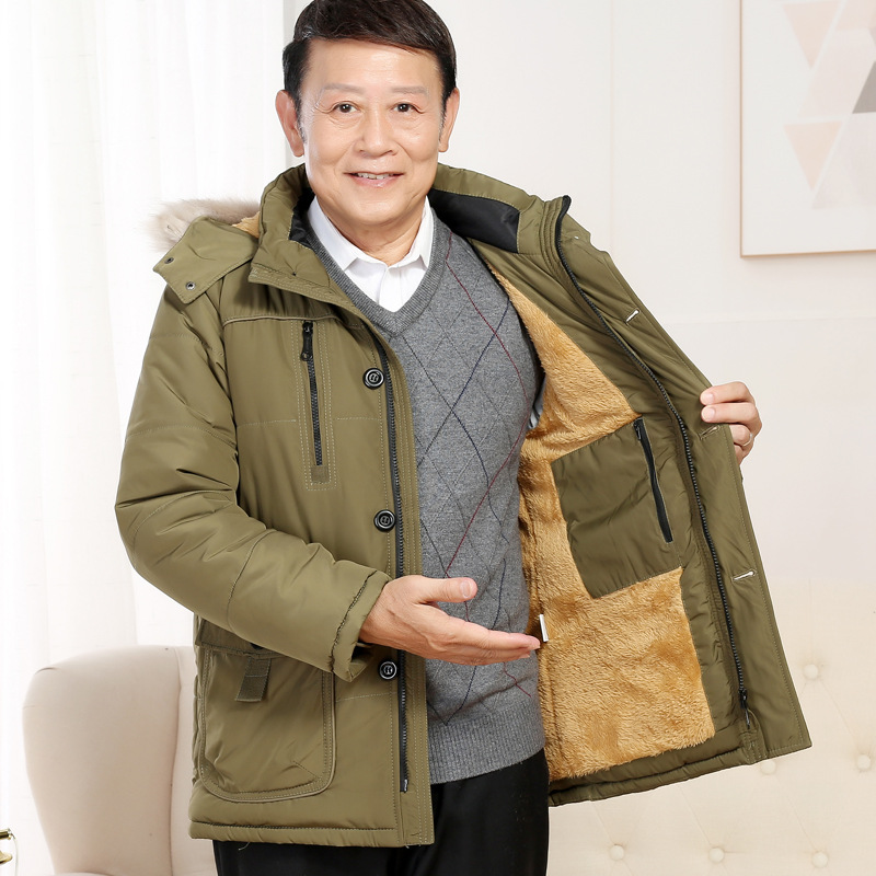 中老年棉衣男加绒加厚中长款老人棉服50岁60爷爷棉袄爸爸冬装外套
