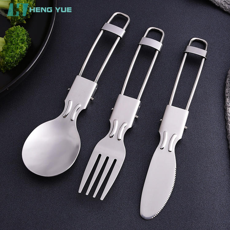 304不锈钢户外野营野餐餐具 旅行折叠餐具三件套不锈钢折叠刀叉勺