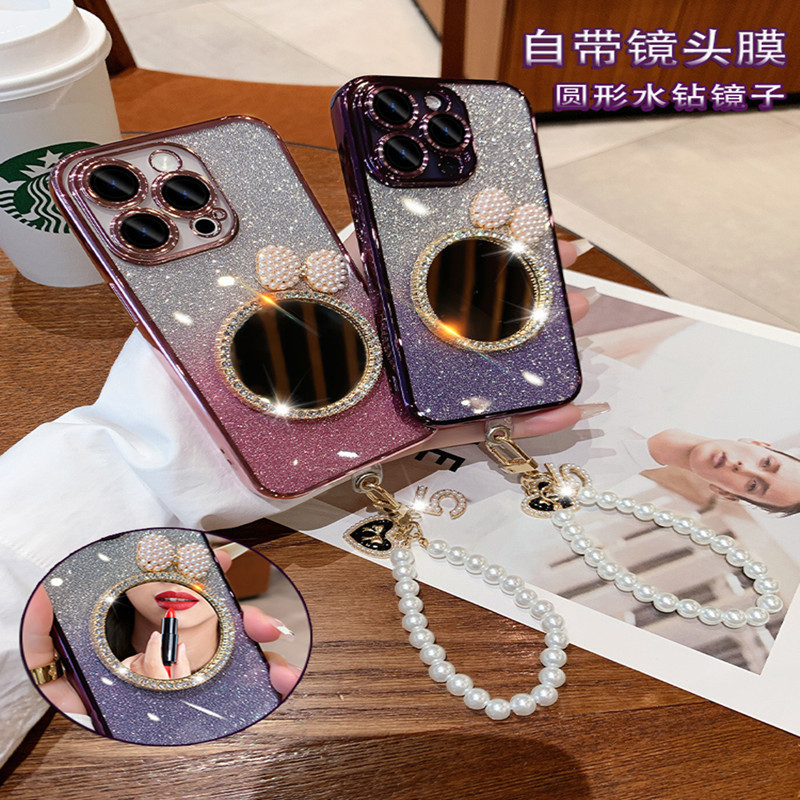 适用苹果15闪粉手机壳新款iPhone16保护套网红镜子14Promax感