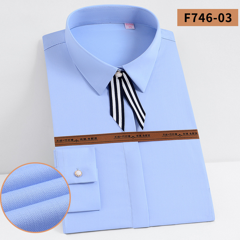 Women's Long-Sleeved Bamboo Fiber Shirt Solid Color Business Breathable Non-Ironing Slim-Fitting Suit Shirt V-neck Generation plus Logo