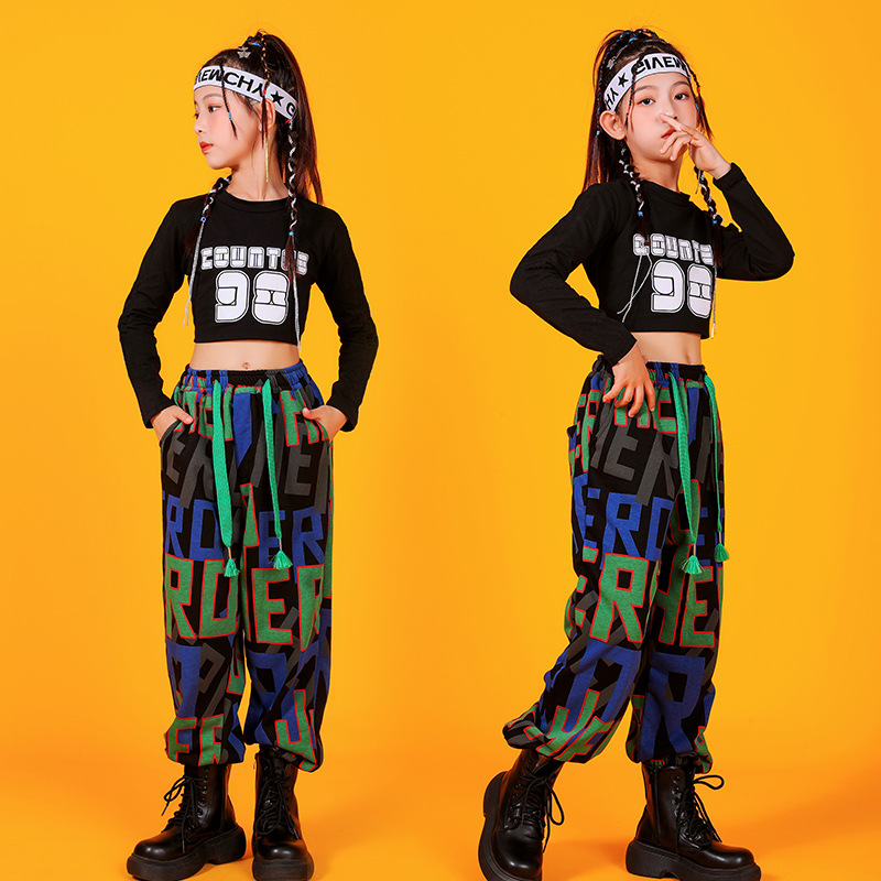 儿童演出服嘻哈街舞潮装女童爵士舞表演服装模特t台走秀炸街时装