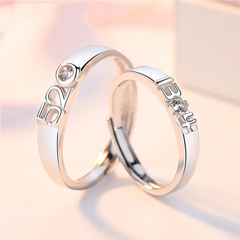 批发s925纯银一生一世镶锆石戒指520情侣对戒情人节礼物一件代发