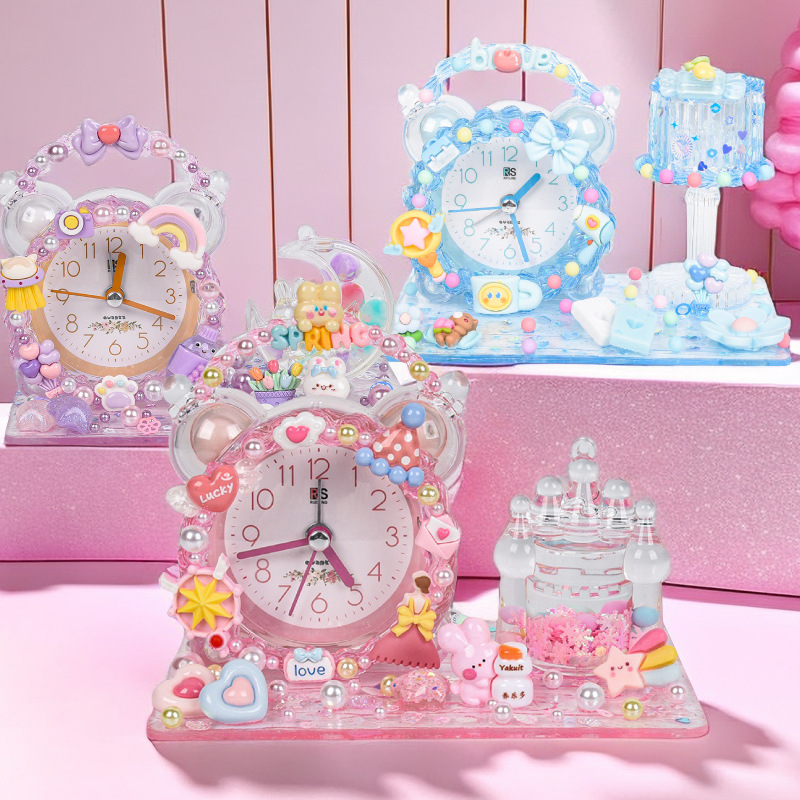 Children's Homemade Little Alarm Clock Handmade Diy Cream Glue Ins Style Student Only Mute Cute Clock Creative Ornaments