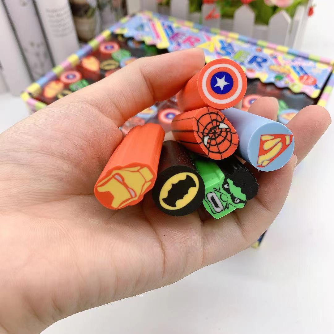 卡通角落生物学生橡皮擦 复仇者联盟可切橡皮 迷你小盒6个装奖品