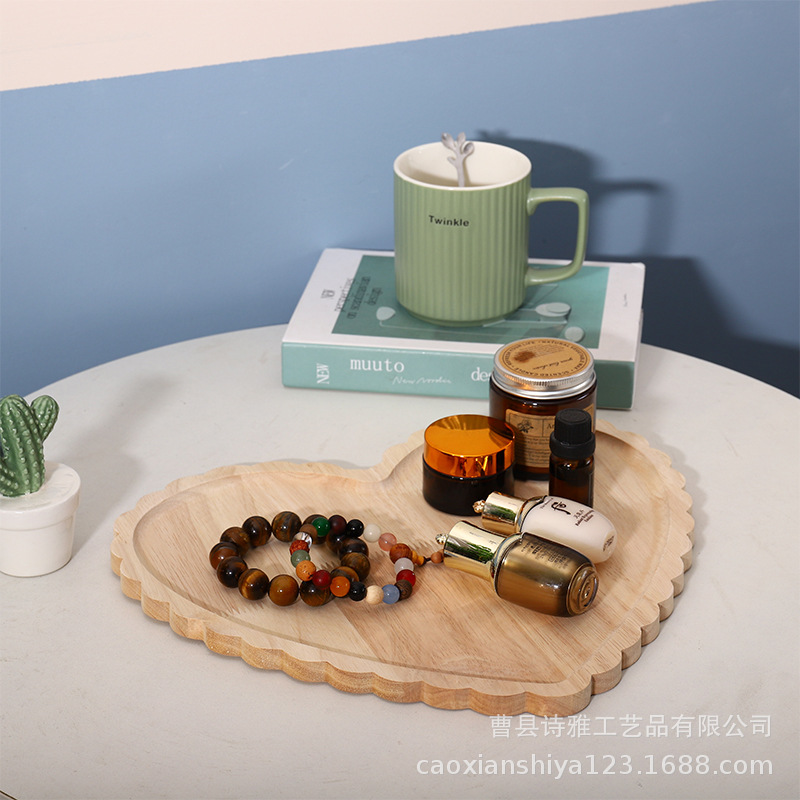 Creative Wooden Heart-Shaped Tray Decoration Home Breakfast Coaster Afternoon Tea Dessert Coffee Table Plate Cosmetic Storage