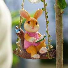 296Y批发兔子看书秋千树上挂件花园艺阳台装饰壁挂幼儿园庭院户外