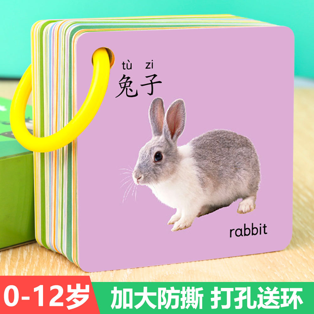 认知卡片儿童识字卡早教宝宝启蒙水果数字看图识物卡动物认字卡片