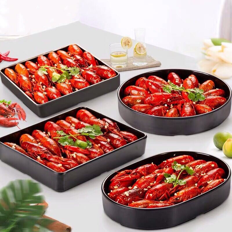 特色密胺麻辣小龙虾盘子黑色餐具仿瓷塑料商用火锅烧烤盘酸菜鱼盆