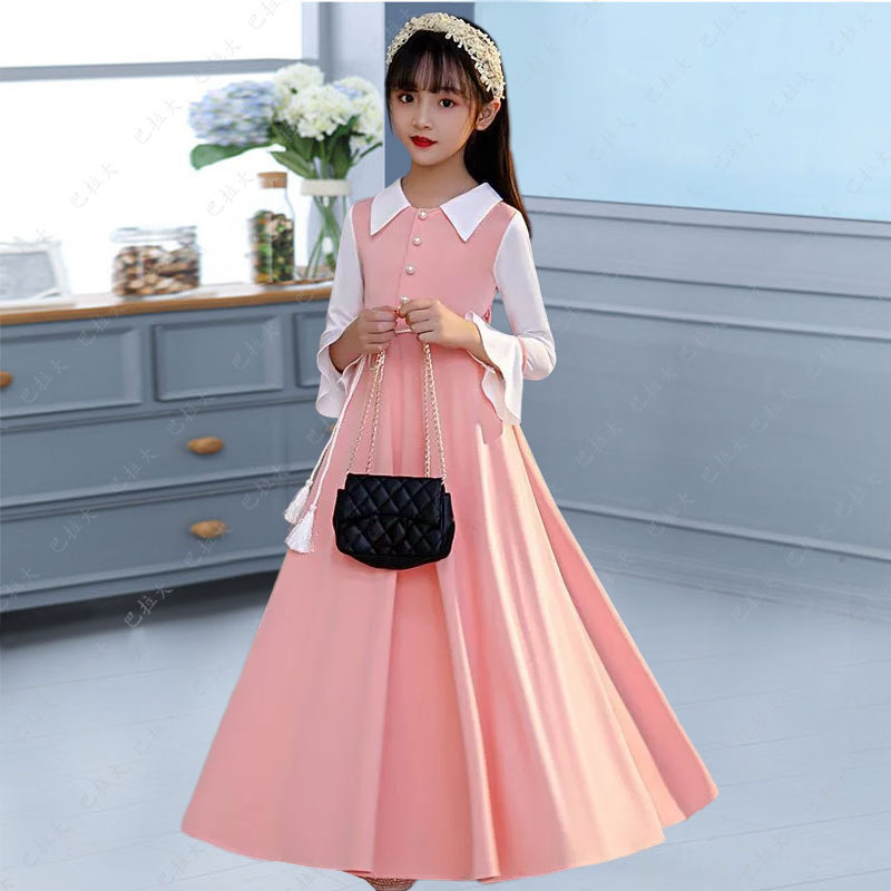 女童初秋季红色女孩连衣裙子6七10岁12大童长袖公主10长裙8夏款15