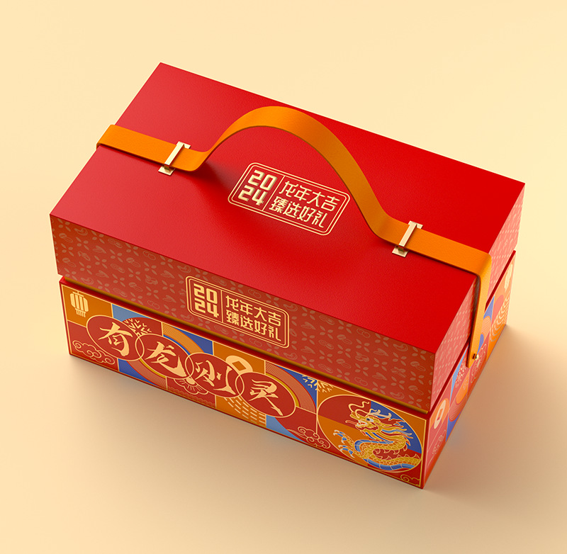 2024有龙则灵新年礼盒手提春节年货大礼包零食坚果饼干礼品包装盒