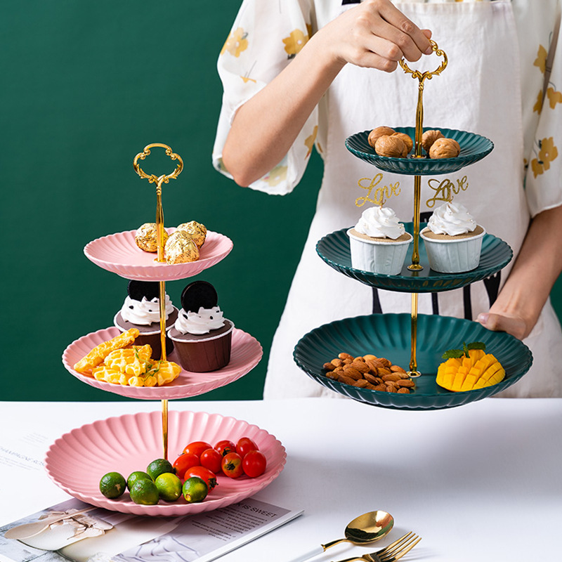 Nordic Three-Layer Fruit Plate Home Living Room Creative Multi-Layer Candy Dim Sum Plate Ceramic Light Luxury Cake Dessert Table