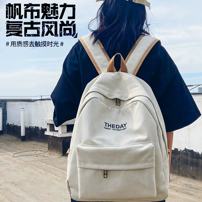 2023 New Backpack Large Capacity Casual Korean Style Canvas College Student High School Bag Female Fashion Trendy Backpack