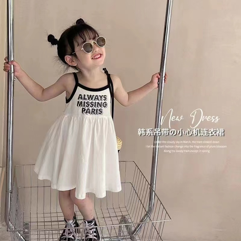 Summer Girls' Braces Skirt Baby Western Style Vest Skirt Children Korean Style Letter Print Fashionable Cute Dress