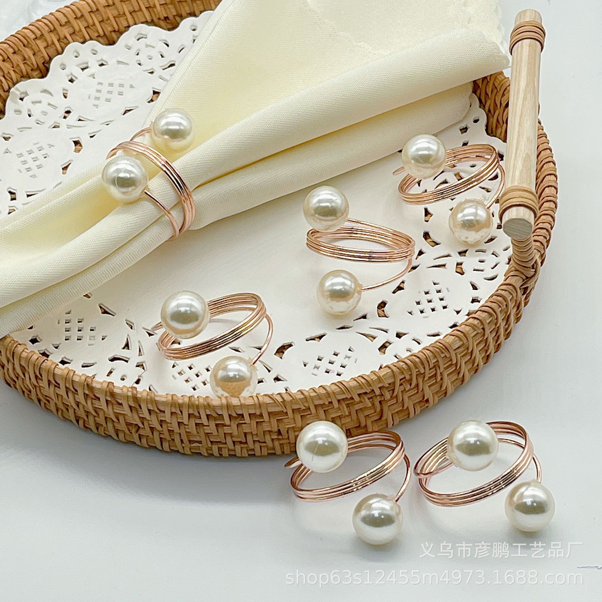 Cross-Border Hot Selling Hotel Napkin Ring Spring Pearl Decoration Napkin Ring Napkin Ring Wedding Exquisite Napkin Ring Wholesale