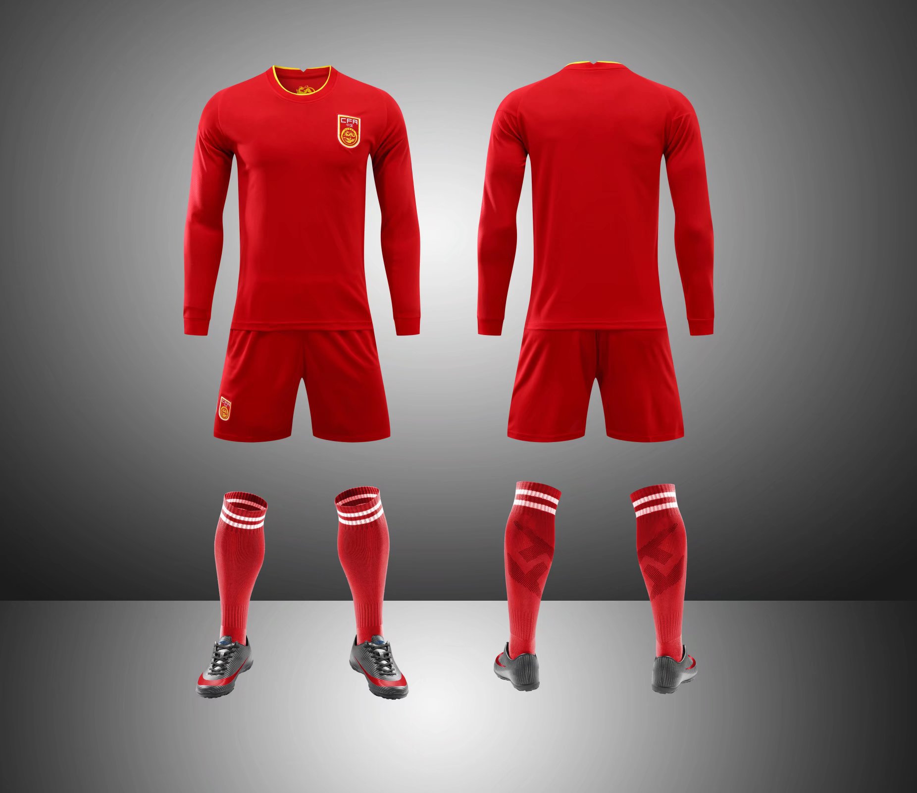 中国队季长袖足球服中国红长袖球衣球队足球比赛球衣定制刺绣logo