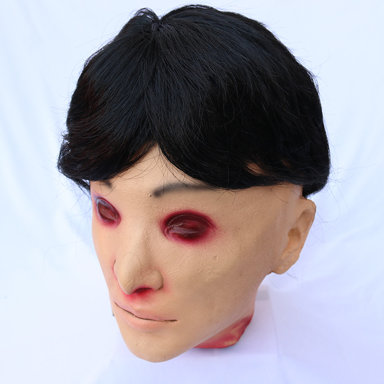 万圣节酒吧鬼屋密室逃脱整蛊道具 红眼男鬼断头吓人面具头颅摆件