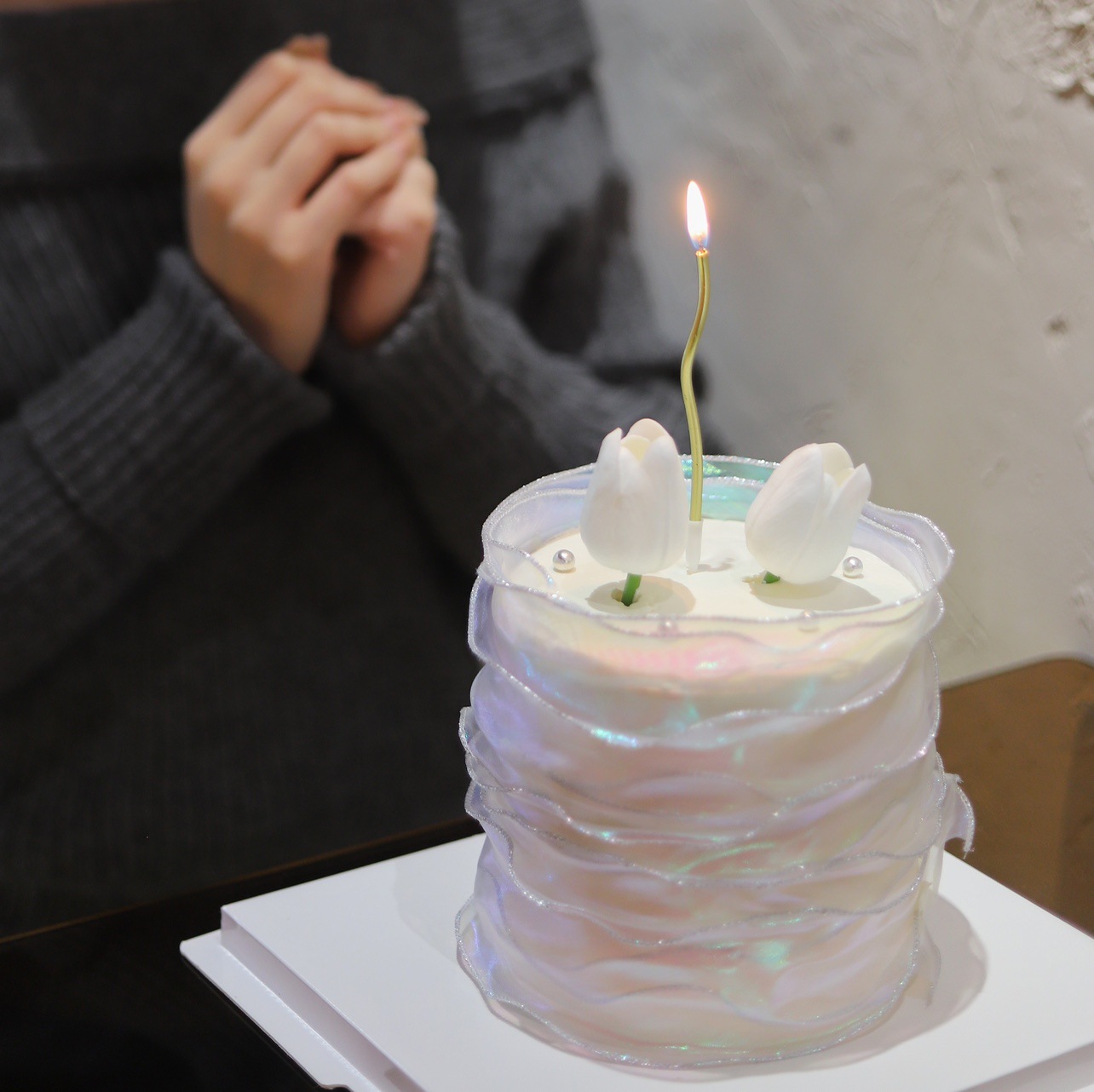 网红小红书女神郁金香仿真花蛋糕金色螺旋蜡烛仙女生日蛋糕装饰配