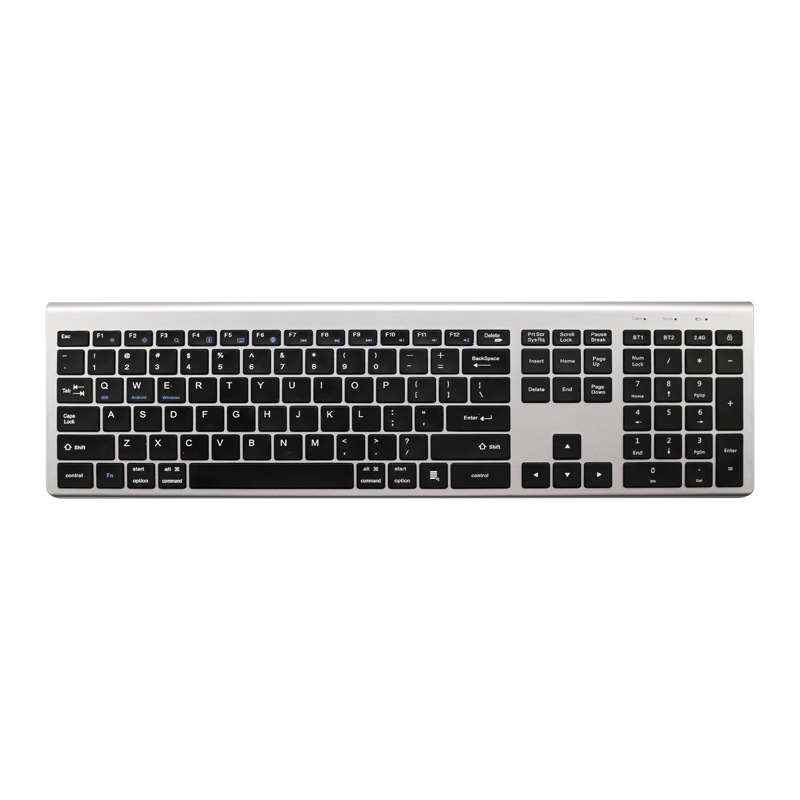 Customized Logo Three Key Area 110 Key Bluetooth 2.4G Wireless Keyboard Business Office Mute Bluetooth Keyboard Wholesale