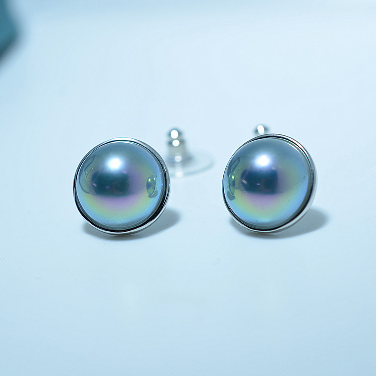 马贝耳钉16mm星空蓝马贝耳饰简约马贝吊坠海贝珍珠母贝直播供货
