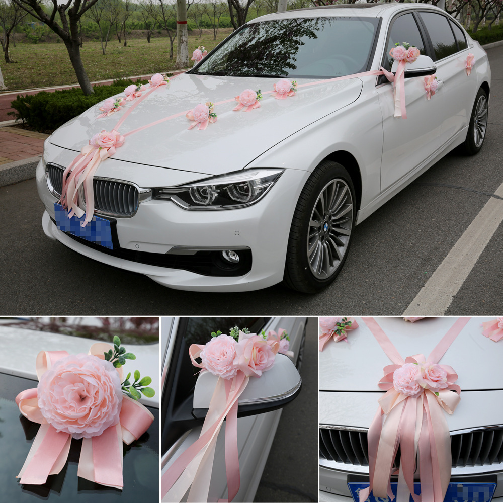 森系婚车花副车主车婚礼花车装饰后视镜车门拉花婚庆车花装饰
