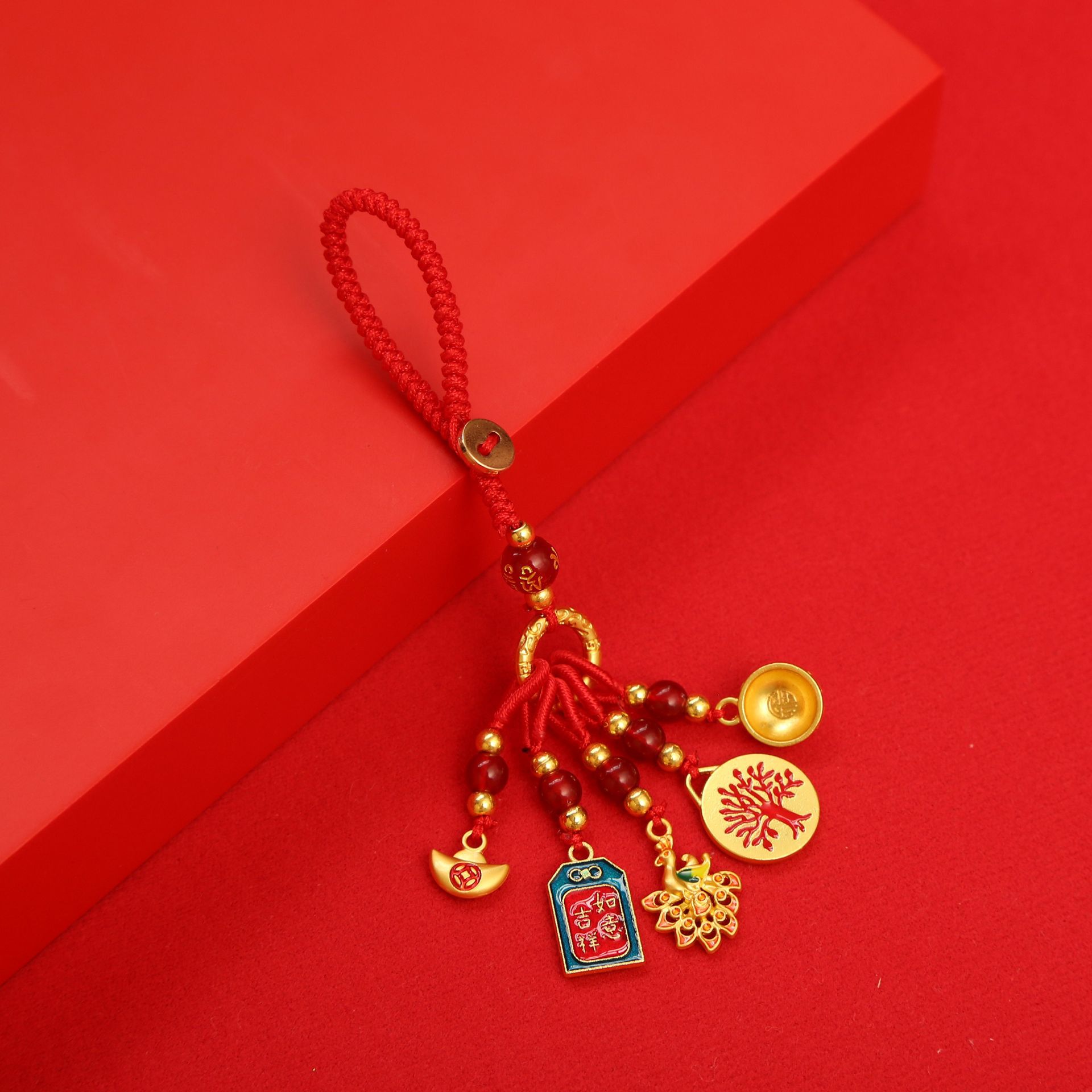 如意汽车钥匙扣挂件国潮吊坠珐琅彩工艺品景泰蓝材质沙金小挂饰