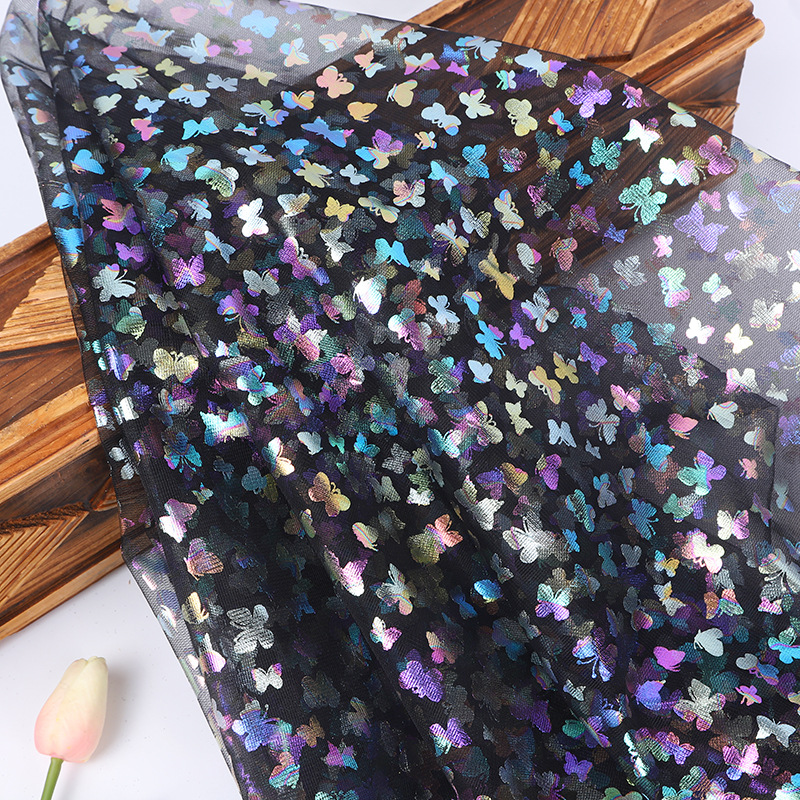 Stage Costume Fabric Colorful Butterfly Bronzing Yarn Halloween Clothing Cloth Children‘s Clothing Fabric Wholesale