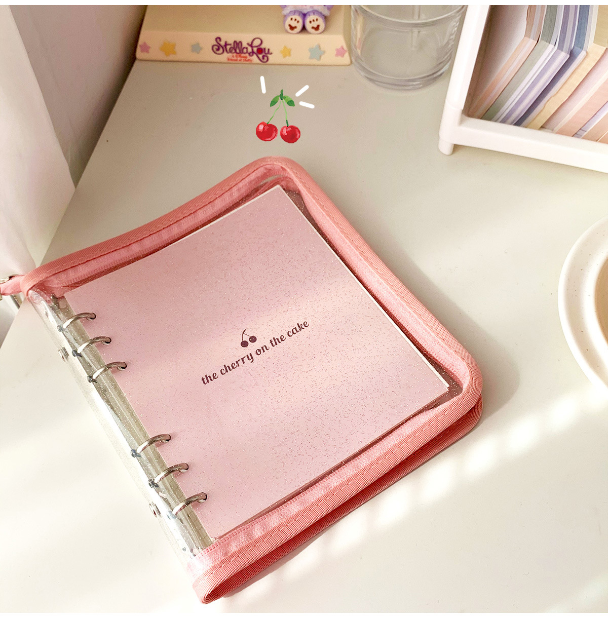 韩国ins风樱桃活页手帐本空白方格日记本闪闪pvc拉链手帐笔记本