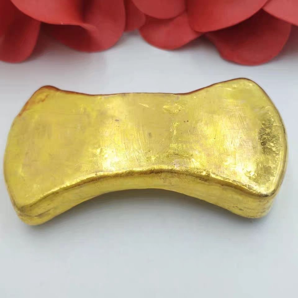 古玩收藏大清乾隆十年鎏金金凤祥赤足金锭金条摆件手把件古钱古币
