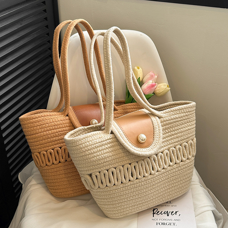 夏季时尚编织包包女大容量2024款手提菜篮子包百搭质感通勤水桶包